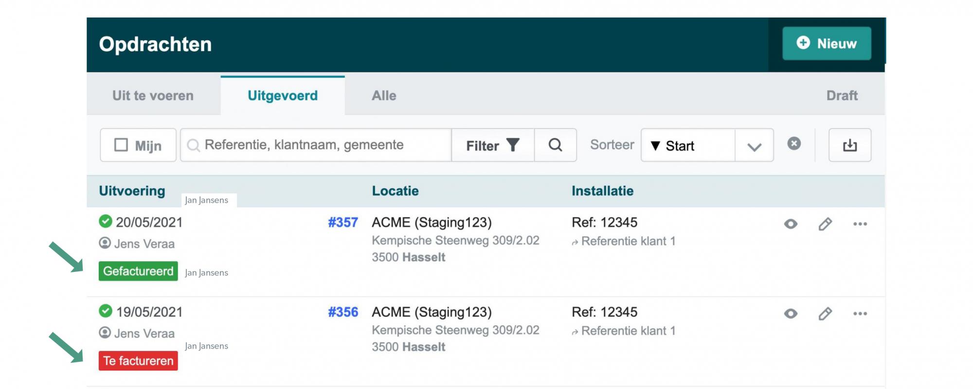 Screenshot van Climapulse interface waarbij labels gebruikt worden